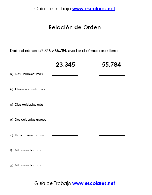 Guía 1: Relación de Orden (Matemáticas 5° Básico)